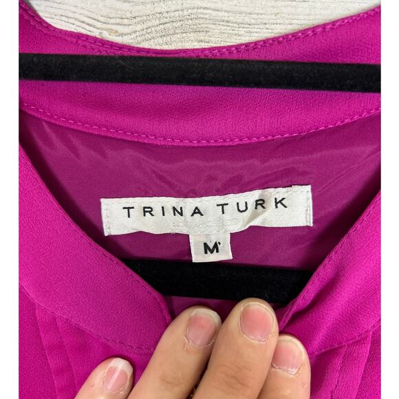 Trina Turk womens medium Kaiko 3/4 Sleeve Half-Zip mini dress lightweight crew - Picture 5 of 8